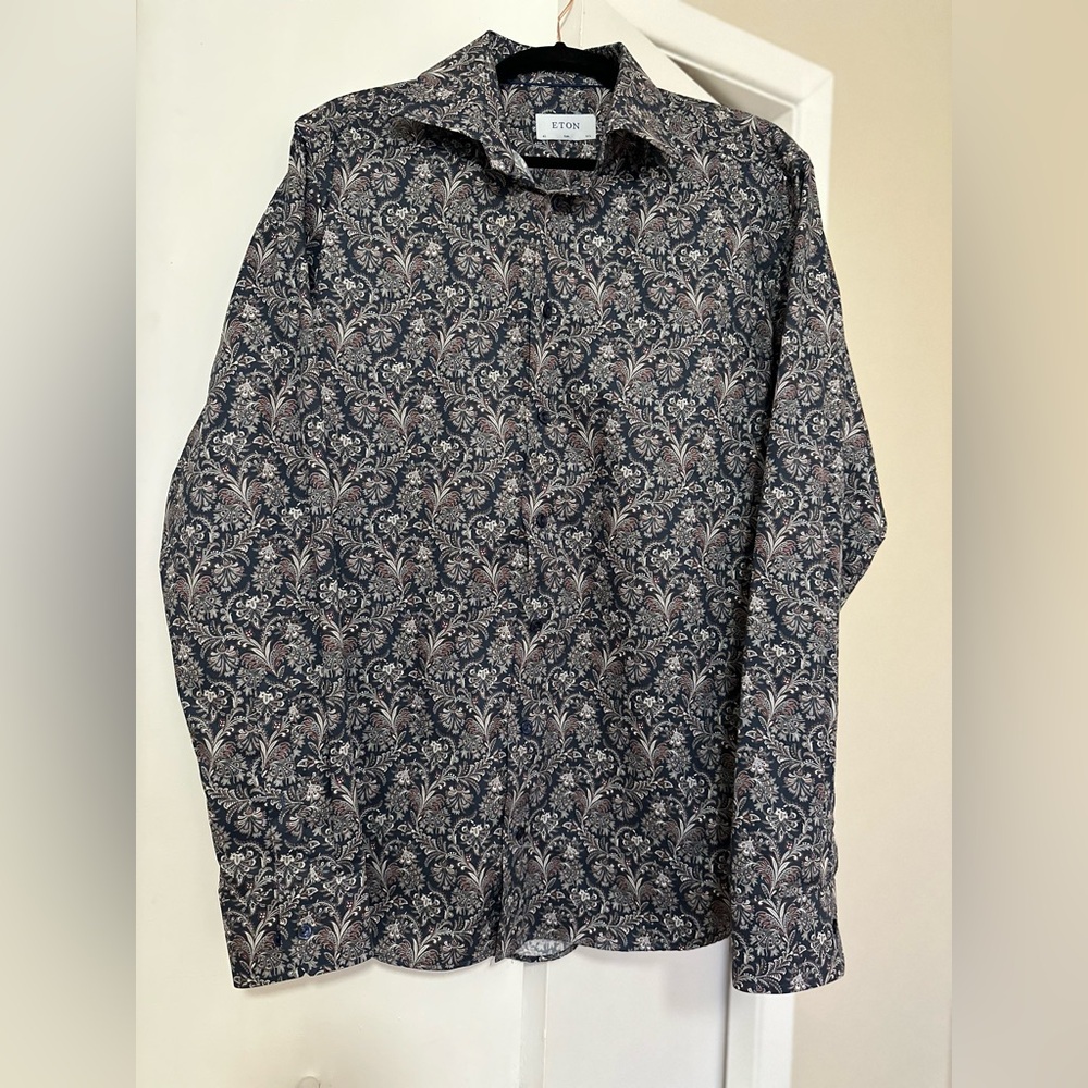 NEW Eton Men’s 100% Cotton Navy Paisley Button-up Shirt 42 R (contemporary fit)